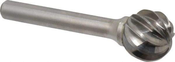 Atrax - 5/8" Cut Diam, 1/4" Shank Diam, Ball Head Fluted Cut Burr - Radius End, 1/4" LOC, 2-5/16" OAL - Caliber Tooling