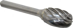 Atrax - 5/8" Cut Diam, 1/4" Shank Diam, Oval Head Fluted Cut Burr - Radius End, 1" LOC, 2-3/4" OAL - Caliber Tooling