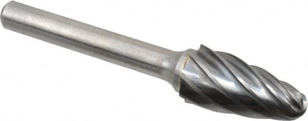 Atrax - 1/2" Cut Diam, 1/4" Shank Diam, Tree with Radius Head Fluted Cut Burr - Radius End, 1" LOC, 2-3/4" OAL - Caliber Tooling