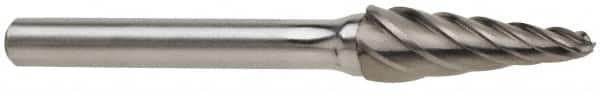 SGS Pro - 3/8" Cut Diam, 1/4" Shank Diam, Taper Head Single Cut Burr - Carbide, Radius End, 1-1/16" LOC, 2-15/16" OAL - Caliber Tooling