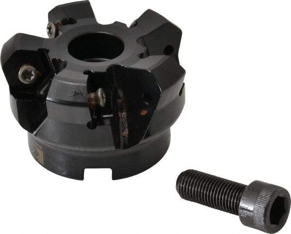 Kennametal - 2" Cut Diam, 3" Arbor Hole, 4.51mm Max Depth of Cut, 45° Indexable Chamfer & Angle Face Mill - 5 Inserts, HNGJ 535-GD Insert, Right Hand Cut, 5 Flutes, Through Coolant, Series KSHR - Caliber Tooling