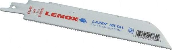 Lenox - 6" Long x 1" Thick, Bi-Metal Reciprocating Saw Blade - Straight Profile, 14 TPI, Toothed Edge - Caliber Tooling