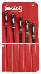 Simonds File - 5 Piece American Pattern File Set - 8" Long, Bastard Coarseness, Set Includes Half Round, Mill, Round, Square - Caliber Tooling