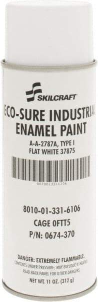 Ability One - White, Flat, Enamel Spray Paint - 8 to 10 Sq Ft per Can, 11 oz Container - Caliber Tooling