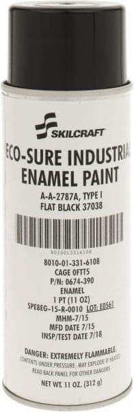 Ability One - Black, Flat, Enamel Spray Paint - 8 to 10 Sq Ft per Can, 11 oz Container - Caliber Tooling