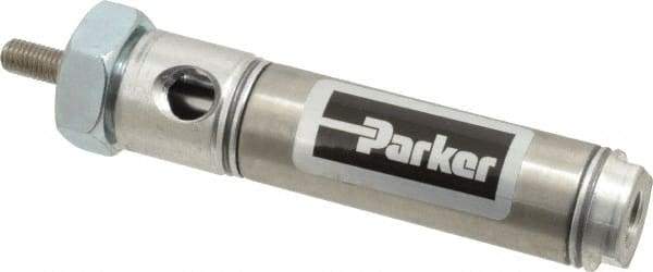 Parker - 1" Stroke x 3/4" Bore Double Acting Air Cylinder - 1/8 Port, 1/4-28 Rod Thread, 250 Max psi, 14 to 140°F - Caliber Tooling