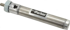 Parker - 2-1/2" Stroke x 3/4" Bore Double Acting Air Cylinder - 1/8 Port, 1/4-28 Rod Thread, 250 Max psi, 14 to 140°F - Caliber Tooling