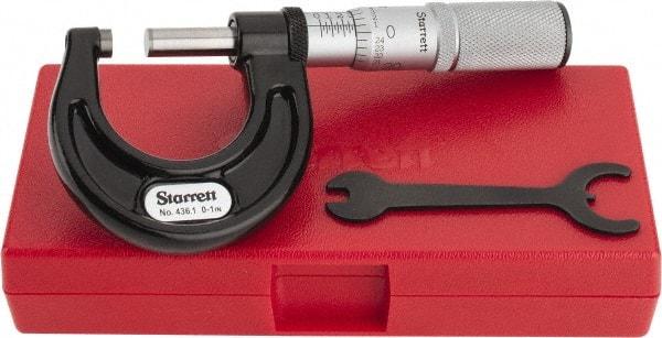 Starrett - 0 to 1" Range, 0.0001" Graduation, Mechanical Outside Micrometer - Friction Thimble, Accurate to 0.00005" - Caliber Tooling