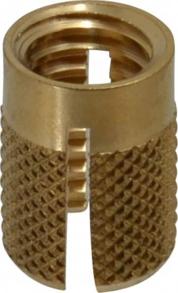 E-Z LOK - 3/8-16 UNC Brass Flush Press Fit Threaded Insert for Plastic - 5/8" OAL, 0.451" Insert Diam, 7/16" Hole Diam, 7/16" Drill - Caliber Tooling