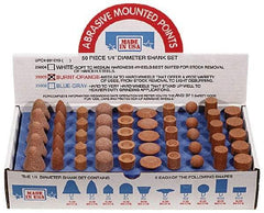 Made in USA - 100 Piece Aluminum Oxide Vitrified Mounted Stone Abrasive Point Set - Includes Shapes A4, A12, A14, A21, A32, A37, A39, A40, W206 & W218 - Caliber Tooling