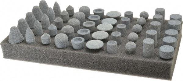 Made in USA - 50 Piece Aluminum Oxide Vitrified Mounted Stone Abrasive Point Set - Includes Shapes A4, A12, A14, A21, A32, A37, A39, A40, W206 & W218 - Caliber Tooling