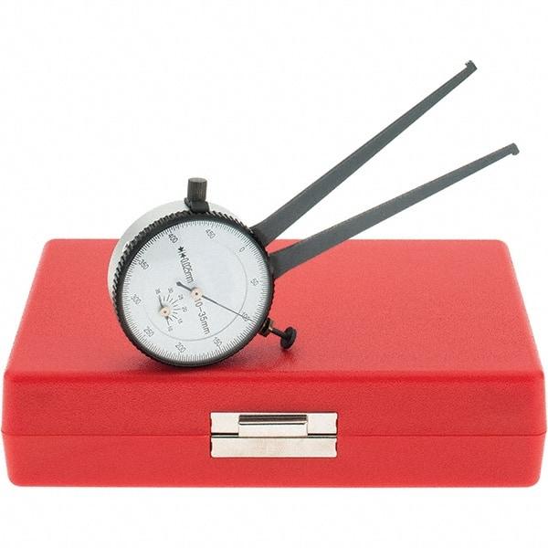 Starrett - 10 to 35mm Inside Dial Caliper Gage - 0.025mm Graduation, 3-1/4" Leg Length, Ball Contact Points - Caliber Tooling