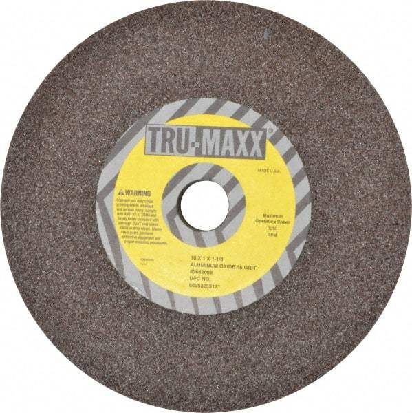 Tru-Maxx - 46 Grit Aluminum Oxide Bench & Pedestal Grinding Wheel - 10" Diam x 1-1/4" Hole x 1" Thick, 3250 Max RPM, P Hardness, Coarse Grade , Vitrified Bond - Caliber Tooling