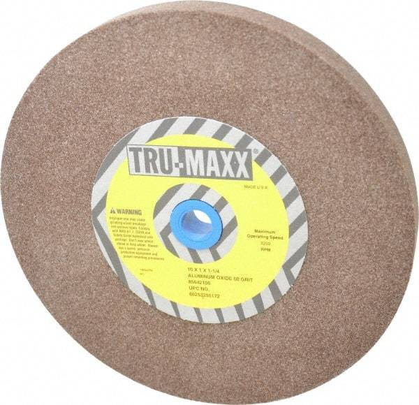 Tru-Maxx - 60 Grit Aluminum Oxide Bench & Pedestal Grinding Wheel - 10" Diam x 1-1/4" Hole x 1" Thick, 3250 Max RPM, P Hardness, Medium Grade , Vitrified Bond - Caliber Tooling