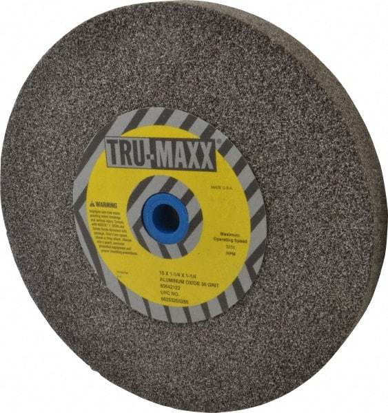 Tru-Maxx - 36 Grit Aluminum Oxide Bench & Pedestal Grinding Wheel - 10" Diam x 1-1/4" Hole x 1-1/4" Thick, 3250 Max RPM, O Hardness, Very Coarse Grade , Vitrified Bond - Caliber Tooling