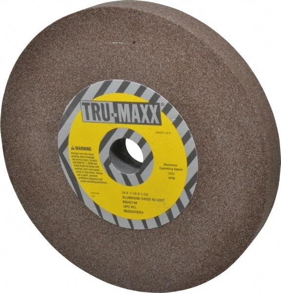 Tru-Maxx - 60 Grit Aluminum Oxide Bench & Pedestal Grinding Wheel - 10" Diam x 1-1/4" Hole x 1-1/4" Thick, 3250 Max RPM, P Hardness, Medium Grade , Vitrified Bond - Caliber Tooling