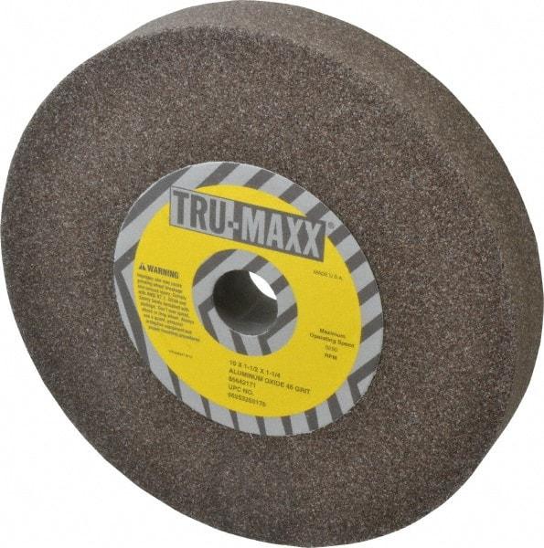 Tru-Maxx - 46 Grit Aluminum Oxide Bench & Pedestal Grinding Wheel - 10" Diam x 1-1/4" Hole x 1-1/2" Thick, 3250 Max RPM, P Hardness, Coarse Grade , Vitrified Bond - Caliber Tooling