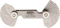 SPI - 34 Piece, 1 to 7 mm Radius, Stainless Steel Radius Gage Set - Style B, 0.25 mm Graduation - Caliber Tooling