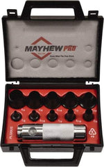 Mayhew - 11 Piece, 1/8 to 3/4", Hollow Punch Set - Round Shank, Alloy Steel, Comes in Plastic Case - Caliber Tooling
