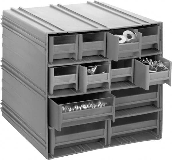 Quantum Storage - 6 Bin Interlocking Storage Cabinets - 11-3/4 Inch Overall Width x 11-3/8 Inch Overall Depth x 11 Inch Overall Height, Gray High Impact Polystyrene Bins - Caliber Tooling