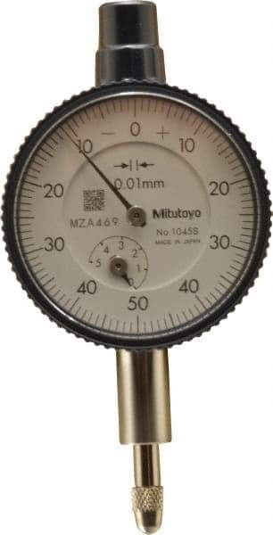 Mitutoyo - 5mm Range, 0-50 Dial Reading, 0.01mm Graduation Dial Drop Indicator - 40mm Dial, 1mm Range per Revolution, 0.013mm Accuracy, Revolution Counter - Caliber Tooling