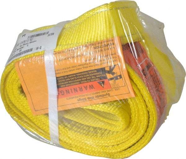 Lift-All - 6' Long x 4" Wide, 11,500 Lb Vertical Capacity, 2 Ply, Polyester Web Sling - 9,200 Lb Choker Capacity, Yellow - Caliber Tooling