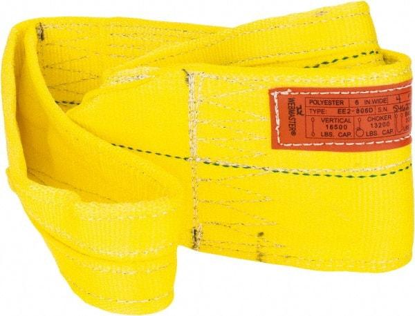 Lift-All - 4' Long x 6" Wide, 16,300 Lb Vertical Capacity, 2 Ply, Polyester Web Sling - 13,000 Lb Choker Capacity, Yellow - Caliber Tooling