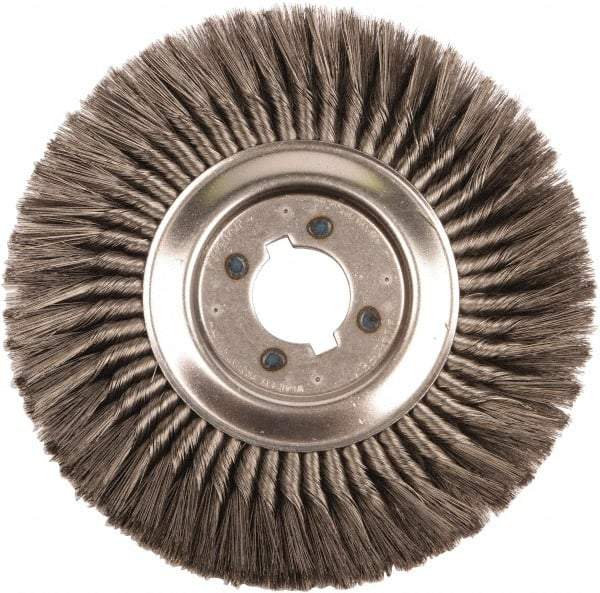 Weiler - 12" OD, 2" Arbor Hole, Knotted Steel Wheel Brush - 3/4" Face Width, 2-3/4" Trim Length, 0.014" Filament Diam, 3,600 RPM - Caliber Tooling