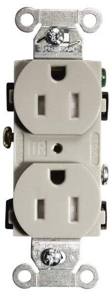 Hubbell Wiring Device-Kellems - 125 VAC, 15 Amp, 5-15R NEMA Configuration, Gray, Specification Grade, Self Grounding Duplex Receptacle - 1 Phase, 2 Poles, 3 Wire, Flush Mount, Tamper Resistant - Caliber Tooling