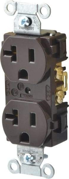 Hubbell Wiring Device-Kellems - 125 VAC, 20 Amp, 5-20R NEMA Configuration, Brown, Specification Grade, Self Grounding Duplex Receptacle - 1 Phase, 2 Poles, 3 Wire, Flush Mount - Caliber Tooling