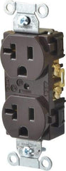 Hubbell Wiring Device-Kellems - 125 VAC, 20 Amp, 5-20R NEMA Configuration, Brown, Specification Grade, Self Grounding Duplex Receptacle - 1 Phase, 2 Poles, 3 Wire, Flush Mount - Caliber Tooling