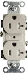 Hubbell Wiring Device-Kellems - 125 VAC, 20 Amp, 5-20R NEMA Configuration, Gray, Specification Grade, Self Grounding Duplex Receptacle - 1 Phase, 2 Poles, 3 Wire, Flush Mount, Tamper Resistant - Caliber Tooling