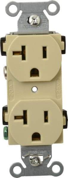 Hubbell Wiring Device-Kellems - 125 VAC, 20 Amp, 5-20R NEMA Configuration, Ivory, Specification Grade, Self Grounding Duplex Receptacle - 1 Phase, 2 Poles, 3 Wire, Flush Mount - Caliber Tooling