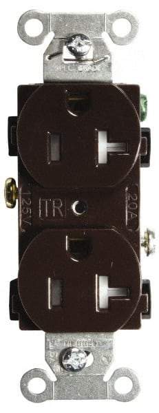 Hubbell Wiring Device-Kellems - 125 VAC, 20 Amp, 5-20R NEMA Configuration, Brown, Specification Grade, Self Grounding Duplex Receptacle - 1 Phase, 2 Poles, 3 Wire, Flush Mount, Tamper Resistant - Caliber Tooling