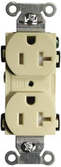 Hubbell Wiring Device-Kellems - 125 VAC, 20 Amp, 5-20R NEMA Configuration, Ivory, Specification Grade, Self Grounding Duplex Receptacle - 1 Phase, 2 Poles, 3 Wire, Flush Mount, Tamper Resistant - Caliber Tooling