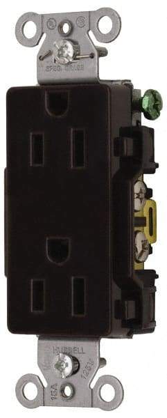 Hubbell Wiring Device-Kellems - 125 VAC, 15 Amp, 5-15R NEMA Configuration, Brown, Specification Grade, Self Grounding Duplex Receptacle - 1 Phase, 2 Poles, 3 Wire, Flush Mount - Caliber Tooling