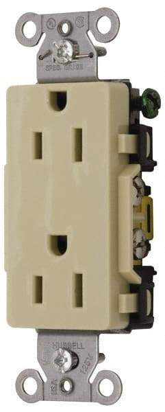 Hubbell Wiring Device-Kellems - 125 VAC, 15 Amp, 5-15R NEMA Configuration, Ivory, Specification Grade, Self Grounding Duplex Receptacle - 1 Phase, 2 Poles, 3 Wire, Flush Mount - Caliber Tooling