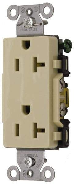 Hubbell Wiring Device-Kellems - 125 VAC, 20 Amp, 5-20R NEMA Configuration, Ivory, Specification Grade, Self Grounding Duplex Receptacle - 1 Phase, 2 Poles, 3 Wire, Flush Mount - Caliber Tooling