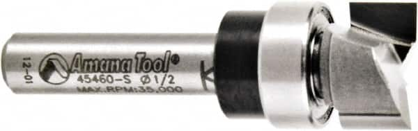 Amana Tool - 1/2" Cut Diam, 1/4" Length of Cut, 2 Flute Pattern-Cutting Edge Profile Router Bit - Solid Carbide, 1/4" Shank Diam, 1-5/8" OAL, Uncoated - Caliber Tooling