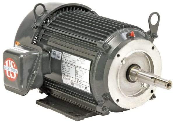 US Motors - 3 hp, TEFC Enclosure, No Thermal Protection, 1,760 RPM, 230/460 Volt, 60 Hz, Three Phase Premium Efficient Motor - Size 182 Frame, Rigid Mount, 1 Speed, Ball Bearings, 8/4 Full Load Amps, F Class Insulation, Reversible - Caliber Tooling