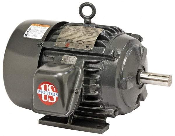 US Motors - 7-1/2 hp, TEFC Enclosure, No Thermal Protection, 1,765 RPM, 200 Volt, 60 Hz, Three Phase Energy Efficient Motor - Size 213 Frame, Rigid Mount, 1 Speed, Ball Bearings, 21.5 Full Load Amps, F Class Insulation, Reversible - Caliber Tooling