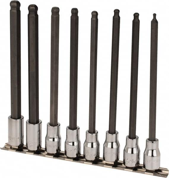 SK - 8 Piece 3/8" Drive Metric Ball Hex Bit Socket Set - 3 to 10mm Hex - Caliber Tooling