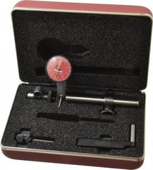 Starrett - 7 Piece, 0" to 0.01" Measuring Range, 1-3/8" Dial Diam, 0-5-0 Dial Reading, Red Dial Test Indicator Kit - 13/16" Contact Point Length, 2mm Ball Diam, 0.0001" Dial Graduation - Caliber Tooling