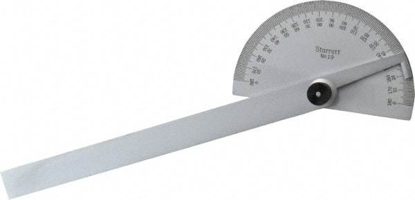 Starrett - 6 Inch Long Blade, 180° Max Measurement, 1° Dial Graduation, Half Round Head Protractor - 0 to 180 Dial Range - Caliber Tooling