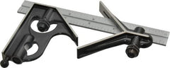 Starrett - 3 Piece, 6" Combination Square Set - 1/16, 1/32, 1/64 & 1/8" (4R) Graduation, Steel Blade, Forged Steel Center & Square Head - Caliber Tooling