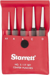 Starrett - 5 Piece, 1/16 to 5/32", Center Punch Set - Round Shank, Comes in Vinyl Pouch - Caliber Tooling