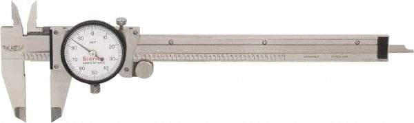 Starrett - 0" to 6" Range, 0.001" Graduation, 0.1" per Revolution, Dial Caliper - White Face, 1-1/2" Jaw Length, Accurate to 0.0010" - Caliber Tooling