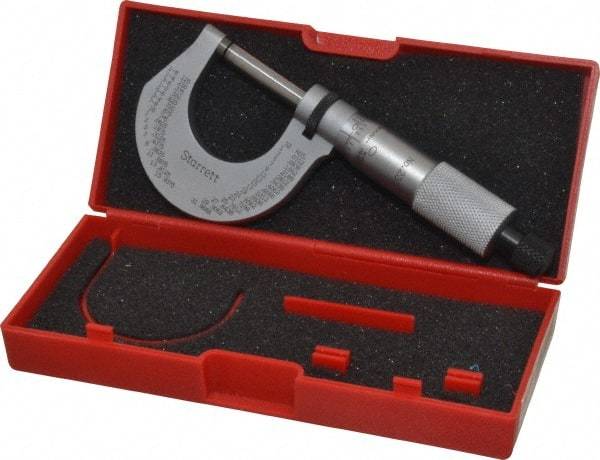 Starrett - 0 to 1" Range, 0.0001" Graduation, Mechanical Outside Micrometer - Ratchet Stop Thimble, Accurate to 0.00005" - Caliber Tooling