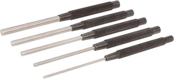 Starrett - 5 Piece, 1/8 to 3/8", Pin Punch Set - Round Shank, Comes in Plain Box - Caliber Tooling