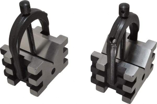 Starrett - 2" Max Capacity, 45 and 90° Angle, Hardened Steel V-Block - 2-1/2" Long x 3" Wide x 2" High, Sold as Matched Pair - Caliber Tooling